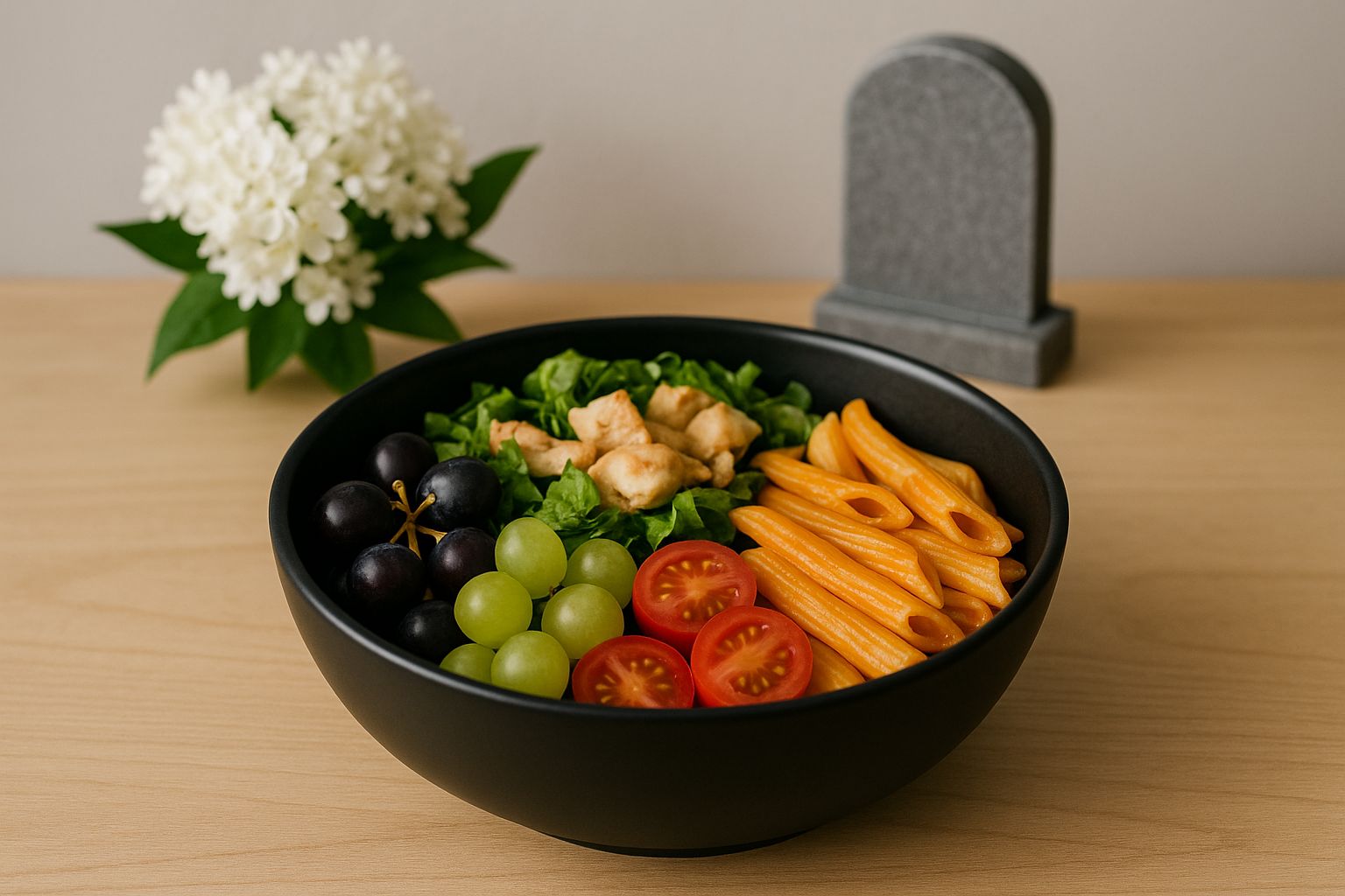 En hand arrangerar små matskålar på ett bord, förbereder för en minnesstund i Nacka.